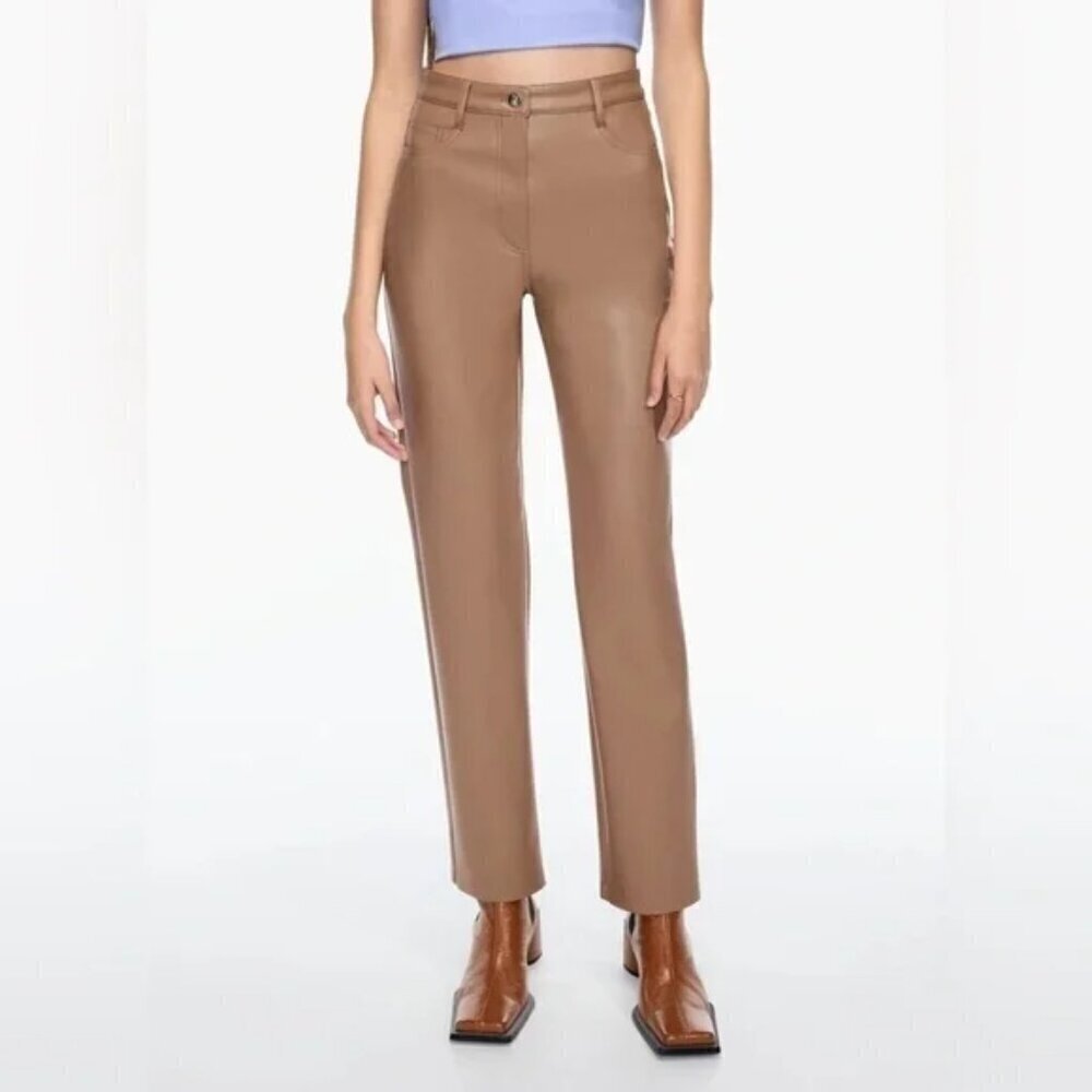 Aritzia Wilfred The Melina Pant- Constant Camel Faux Leather Vegan Pants- Size 4